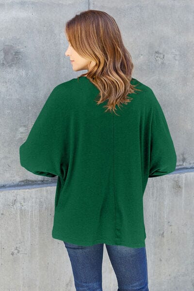 Double Take Full Size Round Neck Long Sleeve Top - Sydney So Sweet