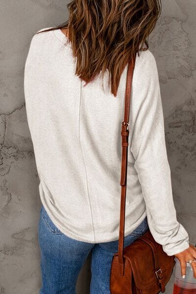 Double Take Full Size Round Neck Long Sleeve Top - Sydney So Sweet