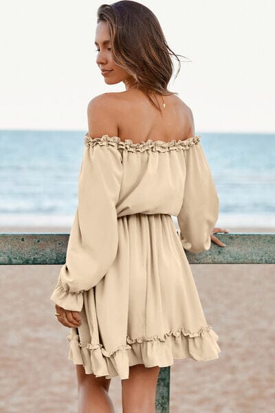 Frill Off Shoulder Flounce Sleeve Dress