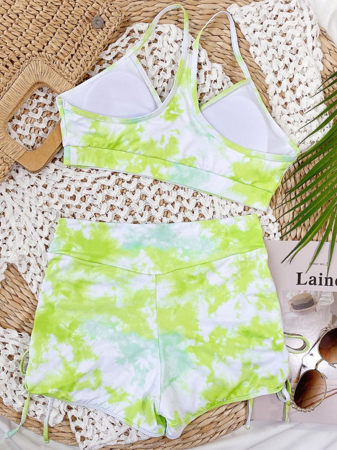 Tie-Dye Spaghetti Strap Top and Drawstring Shorts Swim Set - Sydney So Sweet