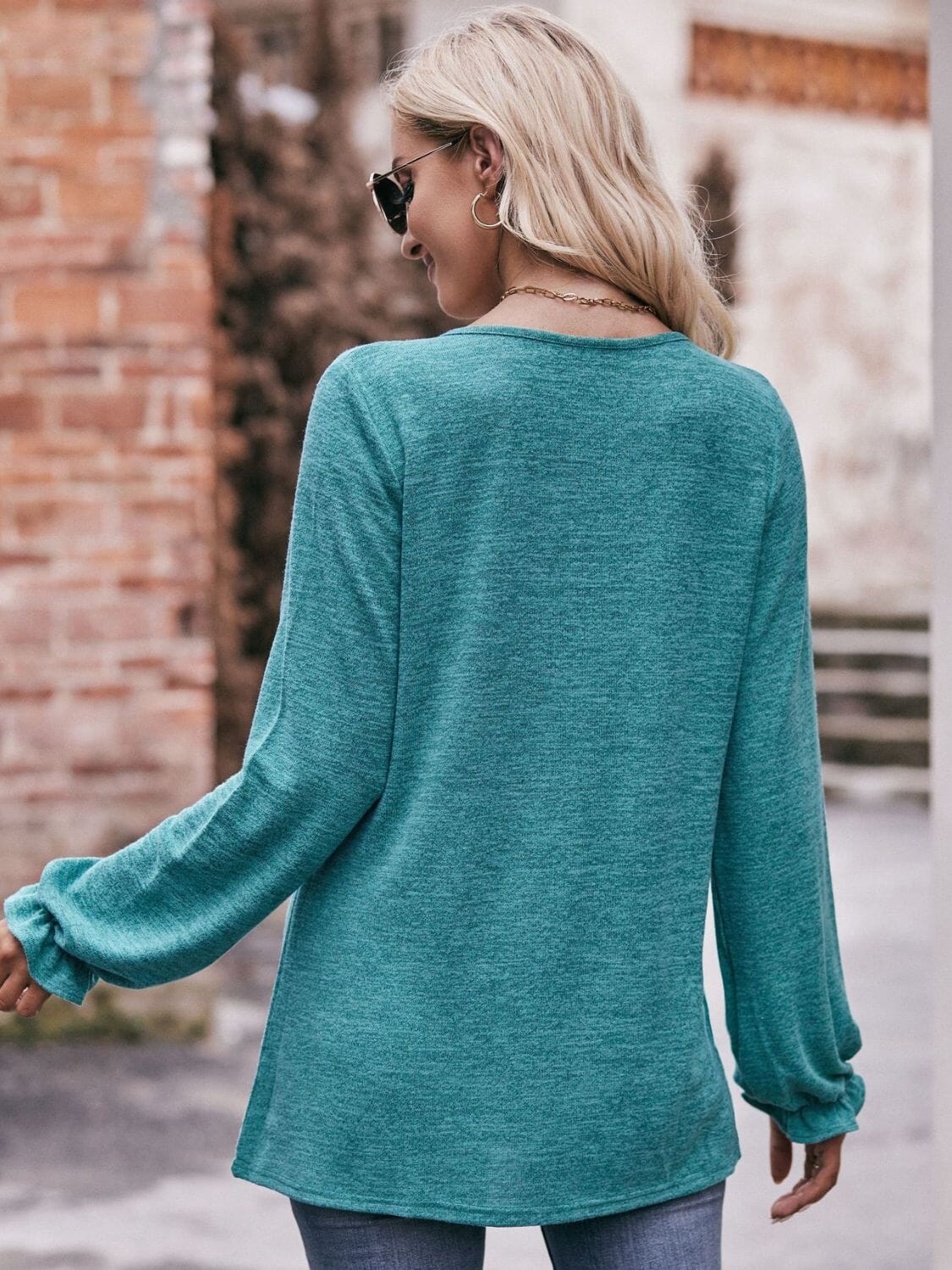 Long Flounce Sleeve Round Neck Blouse - Sydney So Sweet