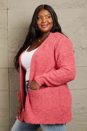 Falling For You Full Size Open Front Popcorn Cardigan - Sydney So Sweet