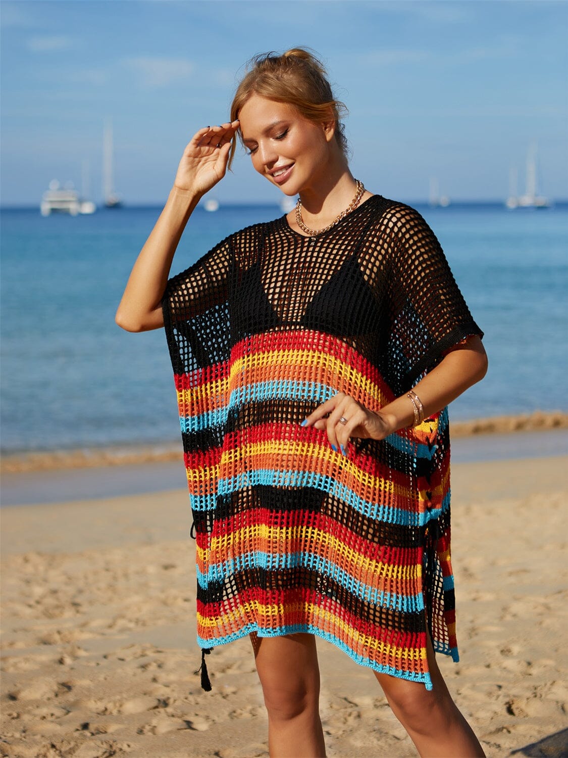 Cutout Striped Cover-Up with Tassel - Sydney So Sweet