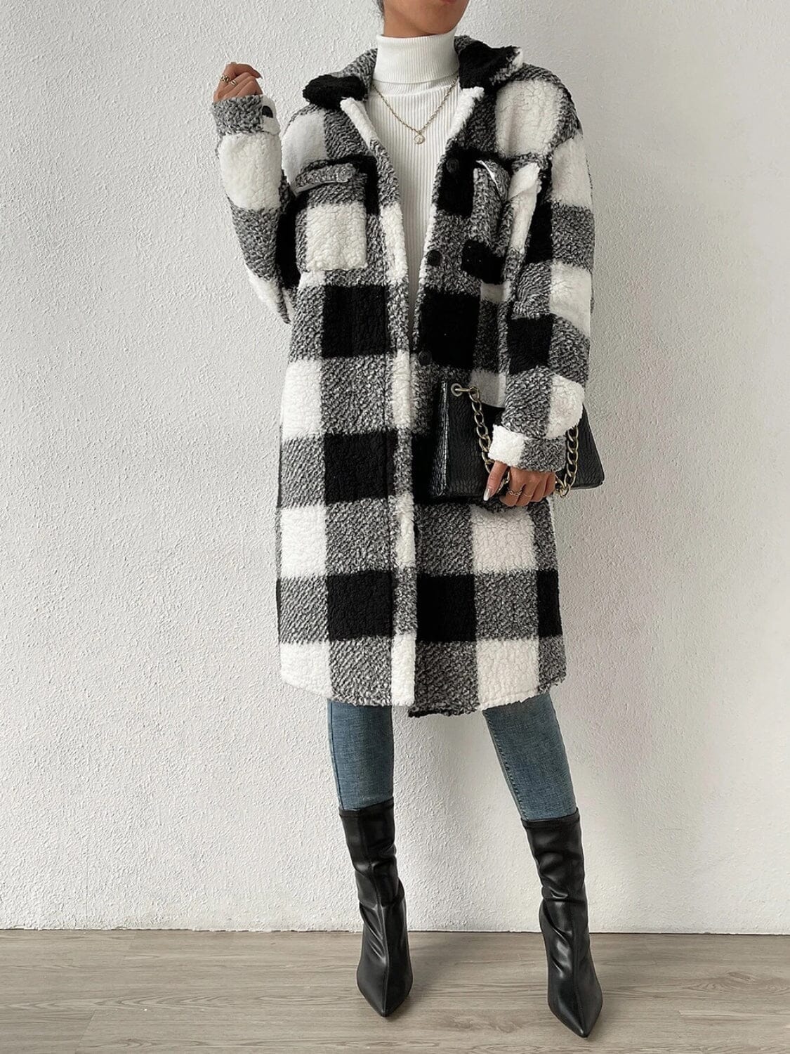 Plaid Collared Neck Button Down Coat - Sydney So Sweet