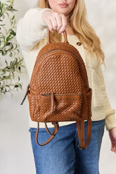 PU Leather Woven Backpack - Sydney So Sweet