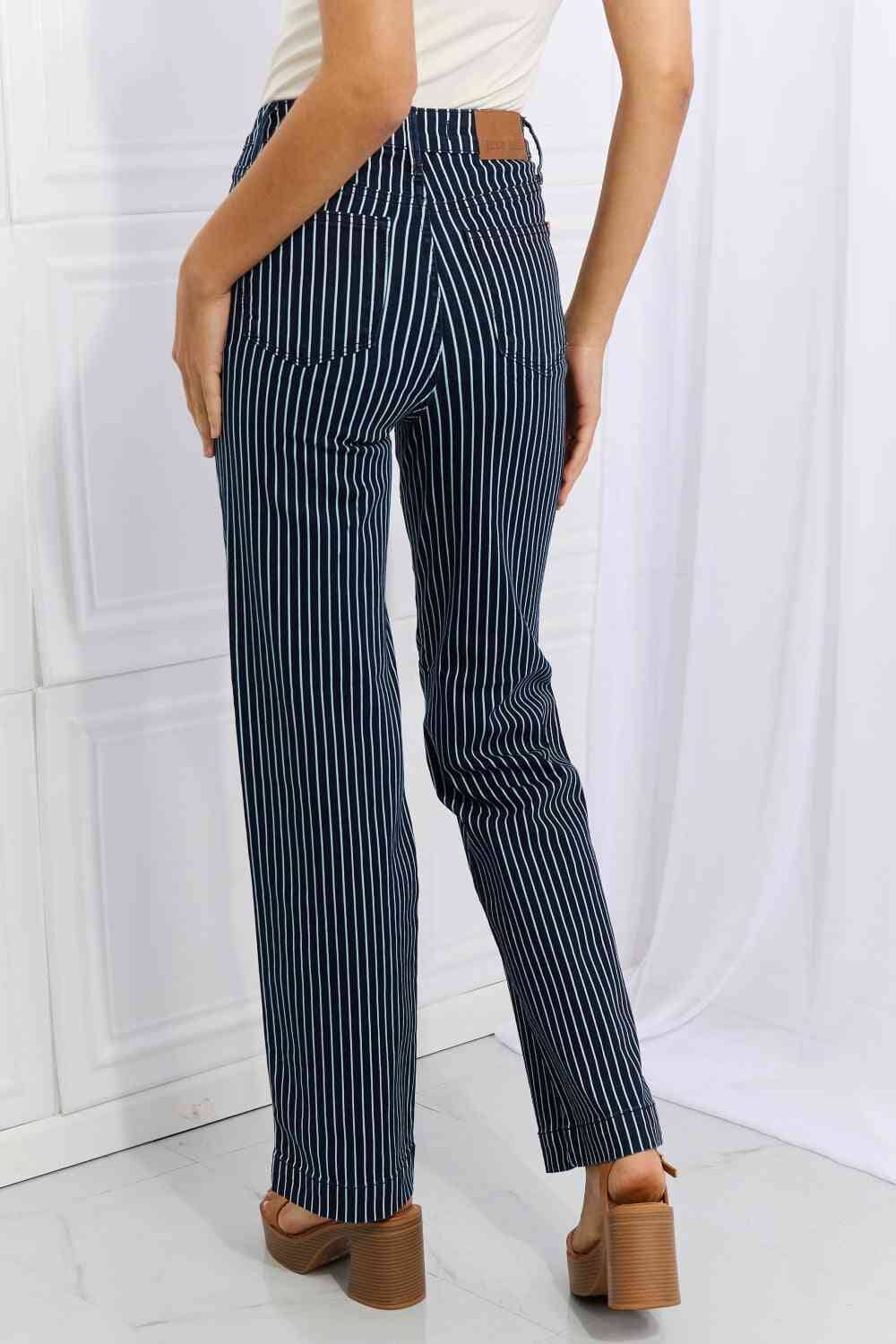 Judy Blue Cassidy Full Size High Waisted Tummy Control Striped Straight Jeans - Sydney So Sweet