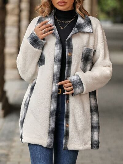 Plaid Contrast Dropped Shoulder Coat - Sydney So Sweet