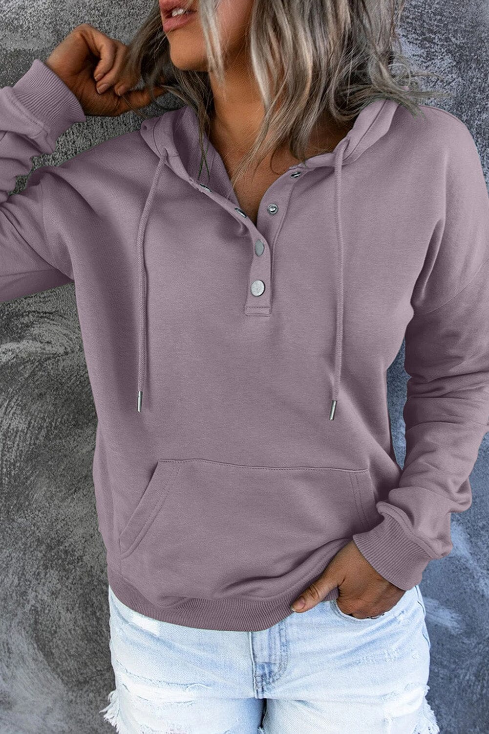 Dropped Shoulder Long Sleeve Hoodie with Pocket - Sydney So Sweet