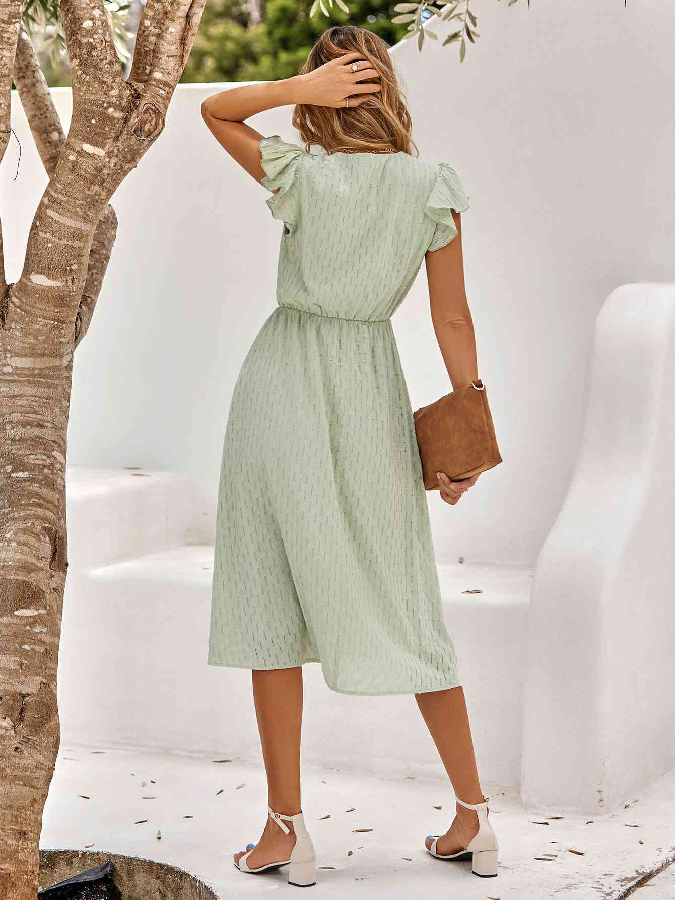 V-Neck Flutter Sleeve Midi Dress - Sydney So Sweet