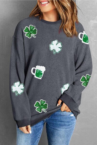 Lucky Clover Beer Sequin Round Neck Sweatshirt - Sydney So Sweet