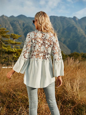 Spliced Lace Buttoned Blouse - Sydney So Sweet