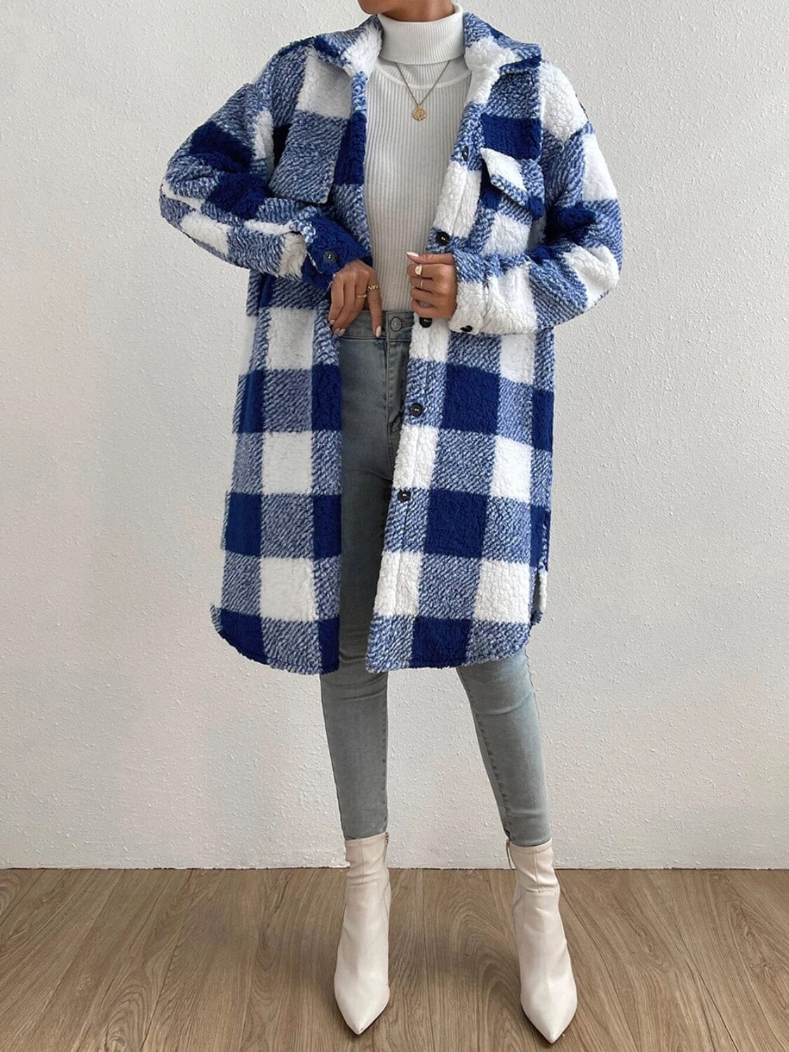 Plaid Collared Neck Button Down Coat - Sydney So Sweet