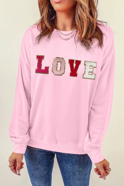 LOVE Patch Round Neck Dropped Shoulder Sweatshirt - Sydney So Sweet