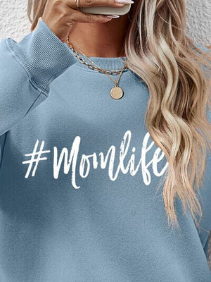 Letter Graphic #Momlife Round Neck Sweatshirt - Sydney So Sweet