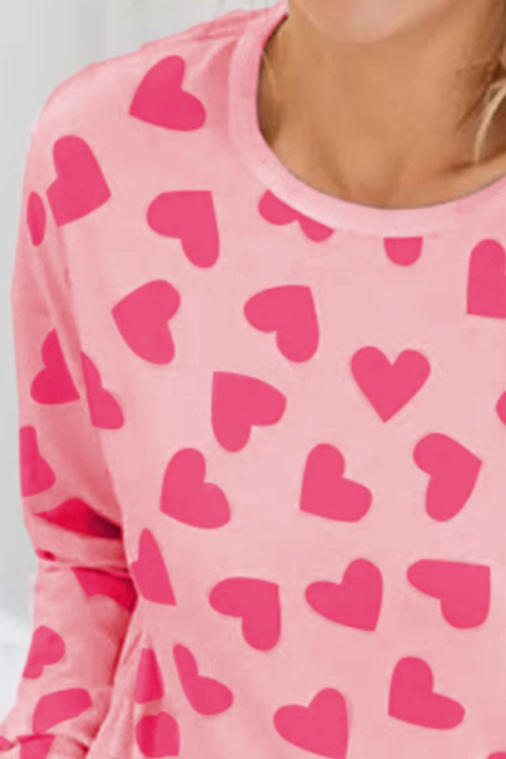 Heart Print Round Neck Top and Shorts Lounge Set - Sydney So Sweet