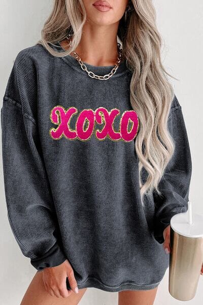 XOXO Sequin Round Neck Dropped Shoulder Sweatshirt - Sydney So Sweet