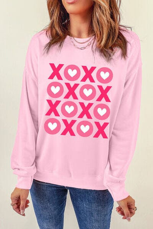 XOXO Pink Graphic Round Neck Dropped Shoulder Sweatshirt - Sydney So Sweet