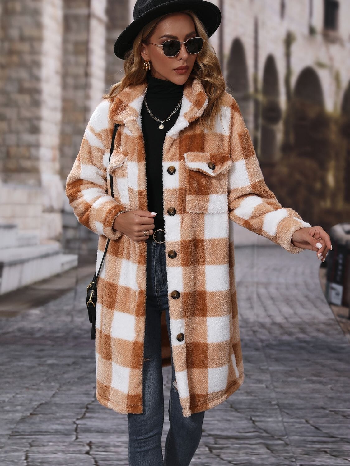 Plaid Collared Neck Button Down Coat - Sydney So Sweet