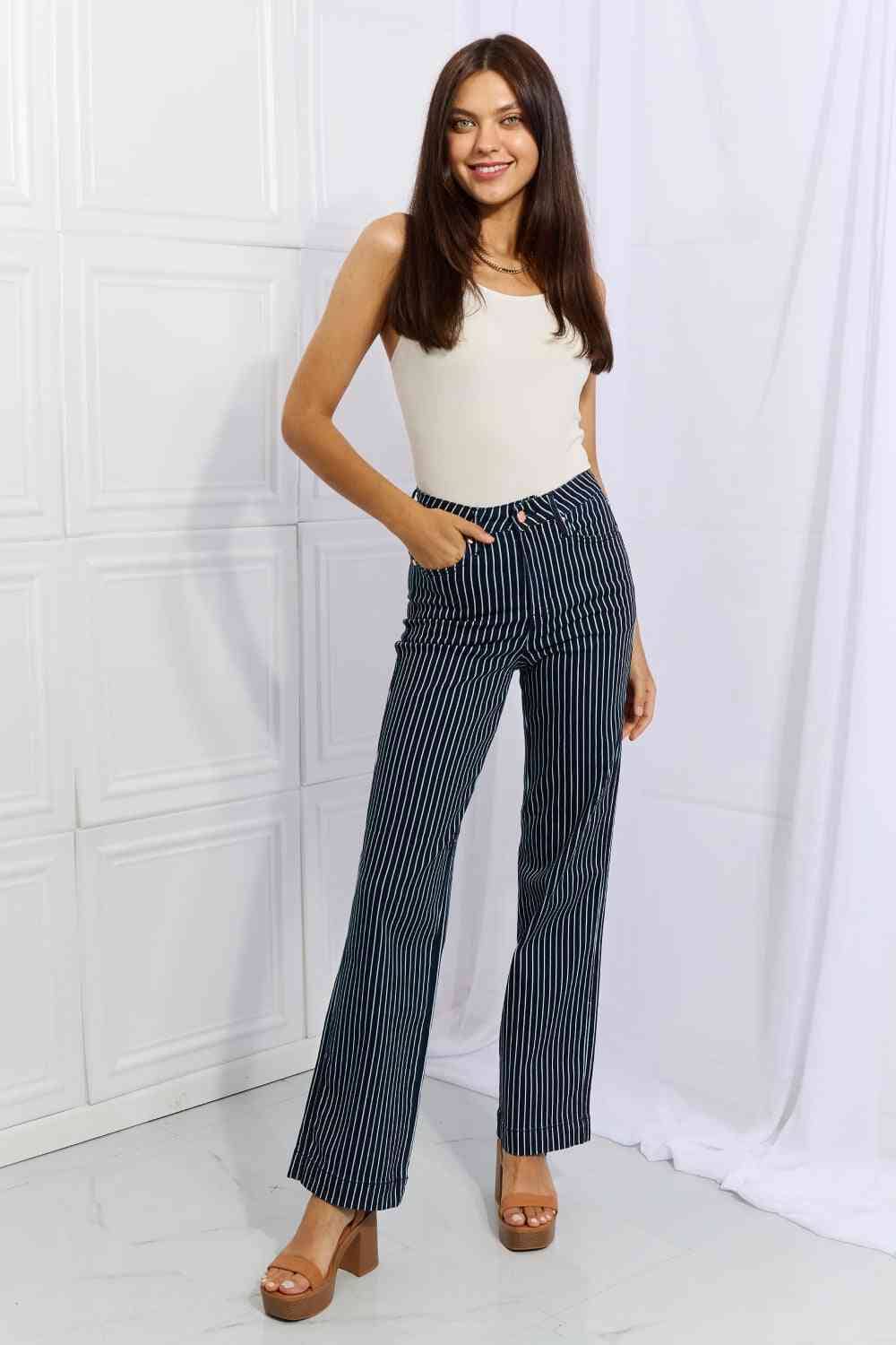 Judy Blue Cassidy Full Size High Waisted Tummy Control Striped Straight Jeans - Sydney So Sweet