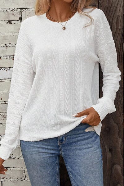 Round Neck Dropped Shoulder Cable Knit Top - Sydney So Sweet