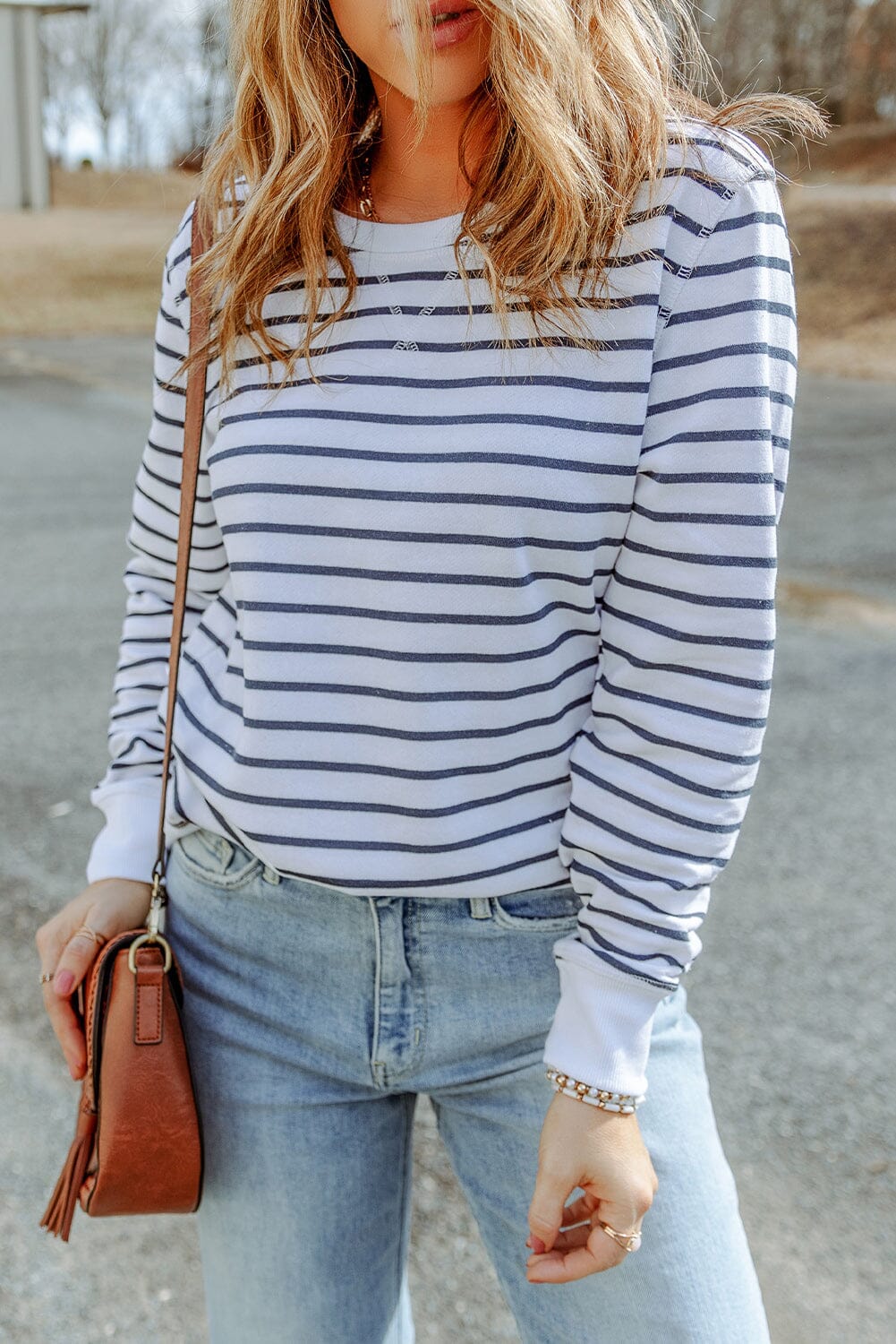 Striped Long Sleeve Round Neck Top - Sydney So Sweet