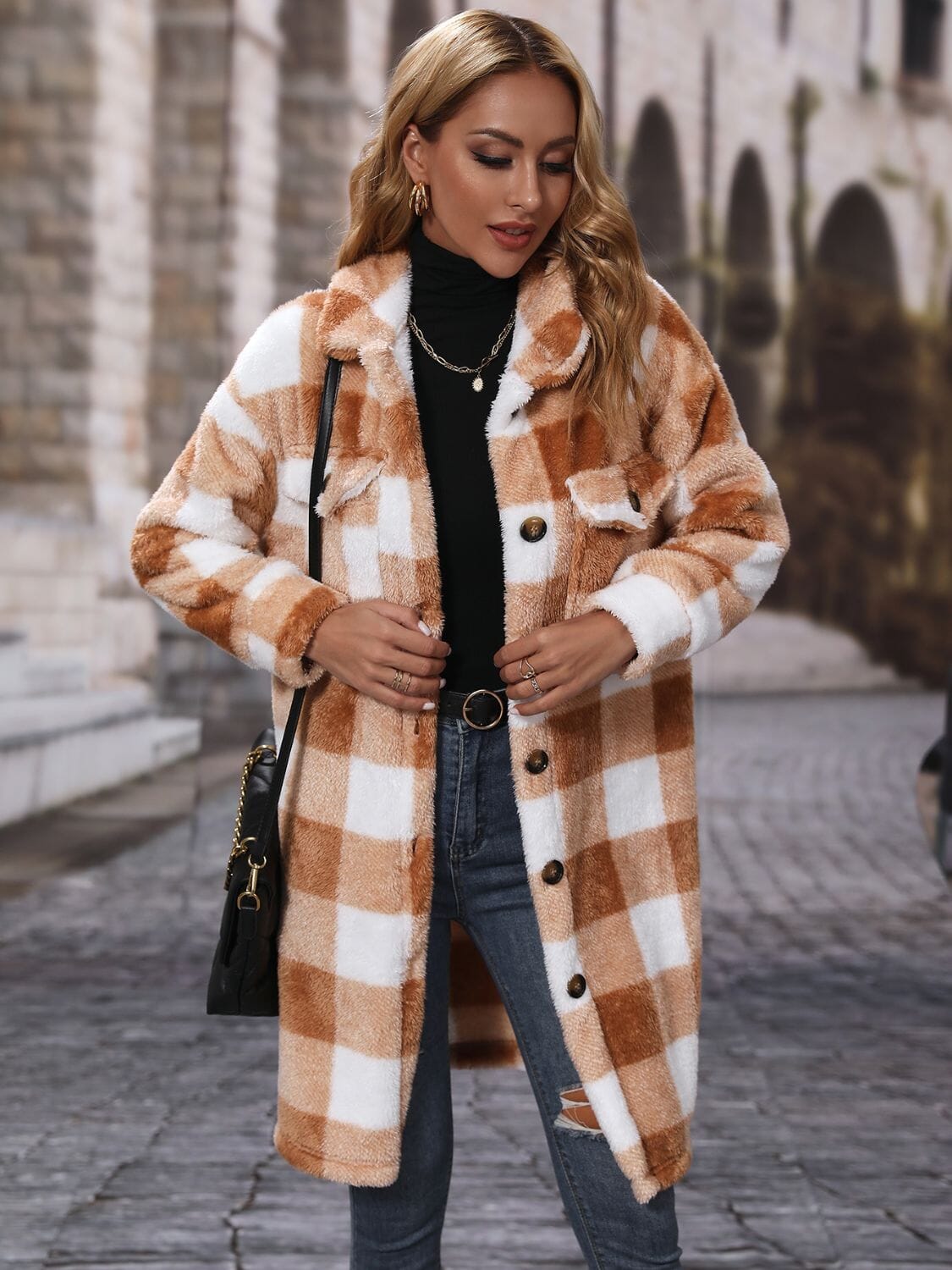 Plaid Collared Neck Button Down Coat - Sydney So Sweet