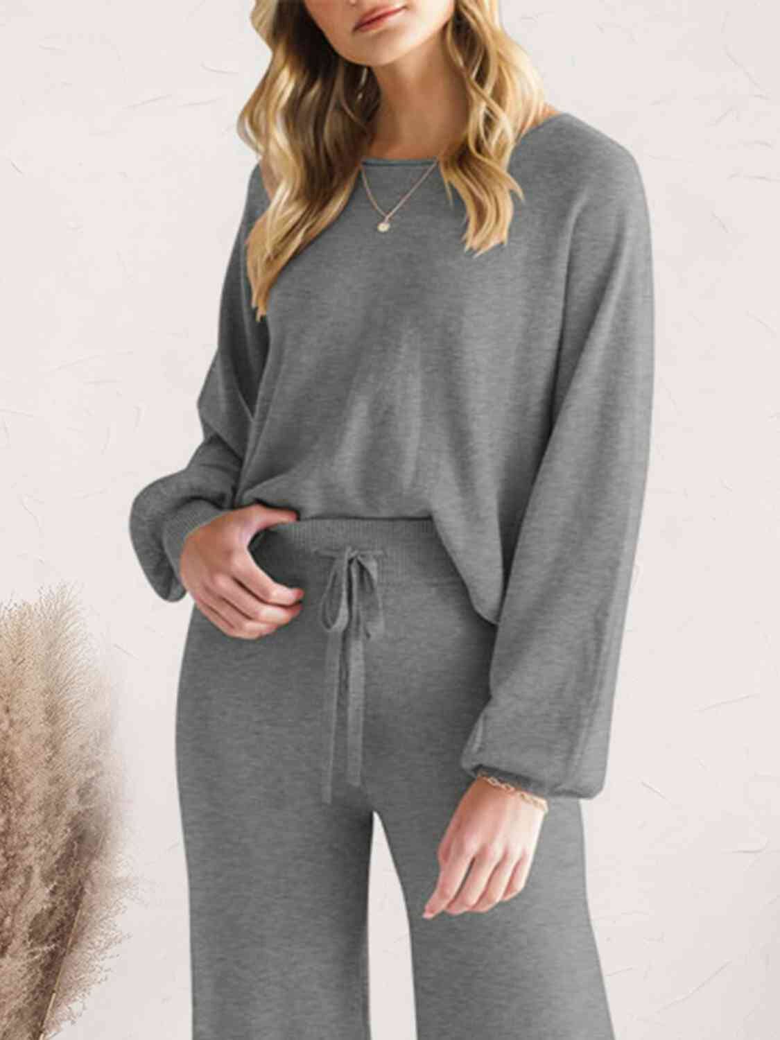 Long Sleeve Lounge Top and Drawstring Pants Set - Sydney So Sweet