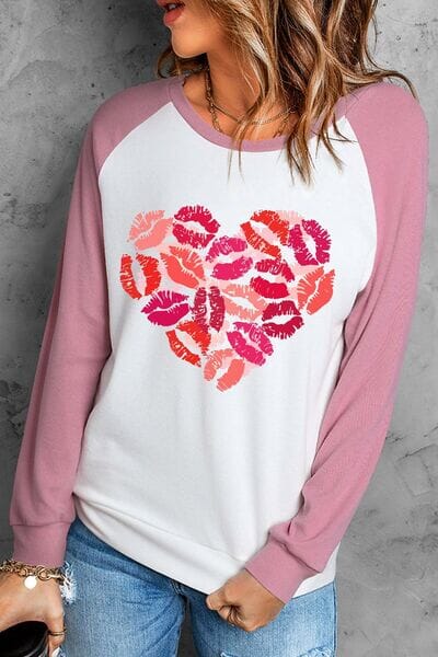 Lip Graphic Round Neck Long Sleeve T-Shirt - Sydney So Sweet