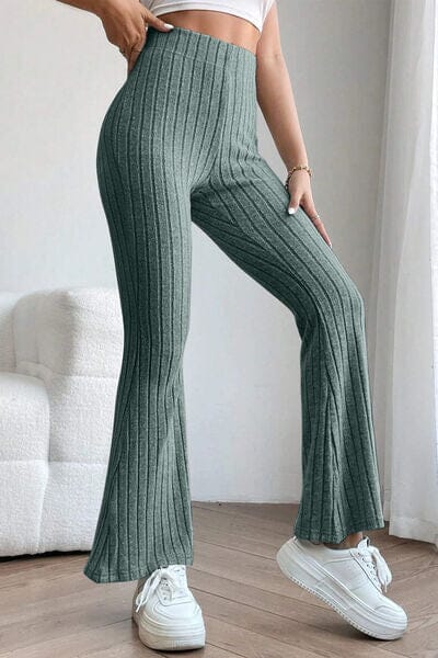 Basic Bae Full Size Ribbed High Waist Flare Pants - Sydney So Sweet