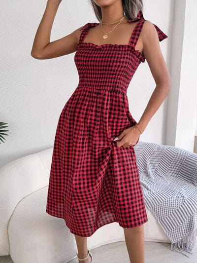 Frill Plaid Square Neck Midi Dress - Sydney So Sweet