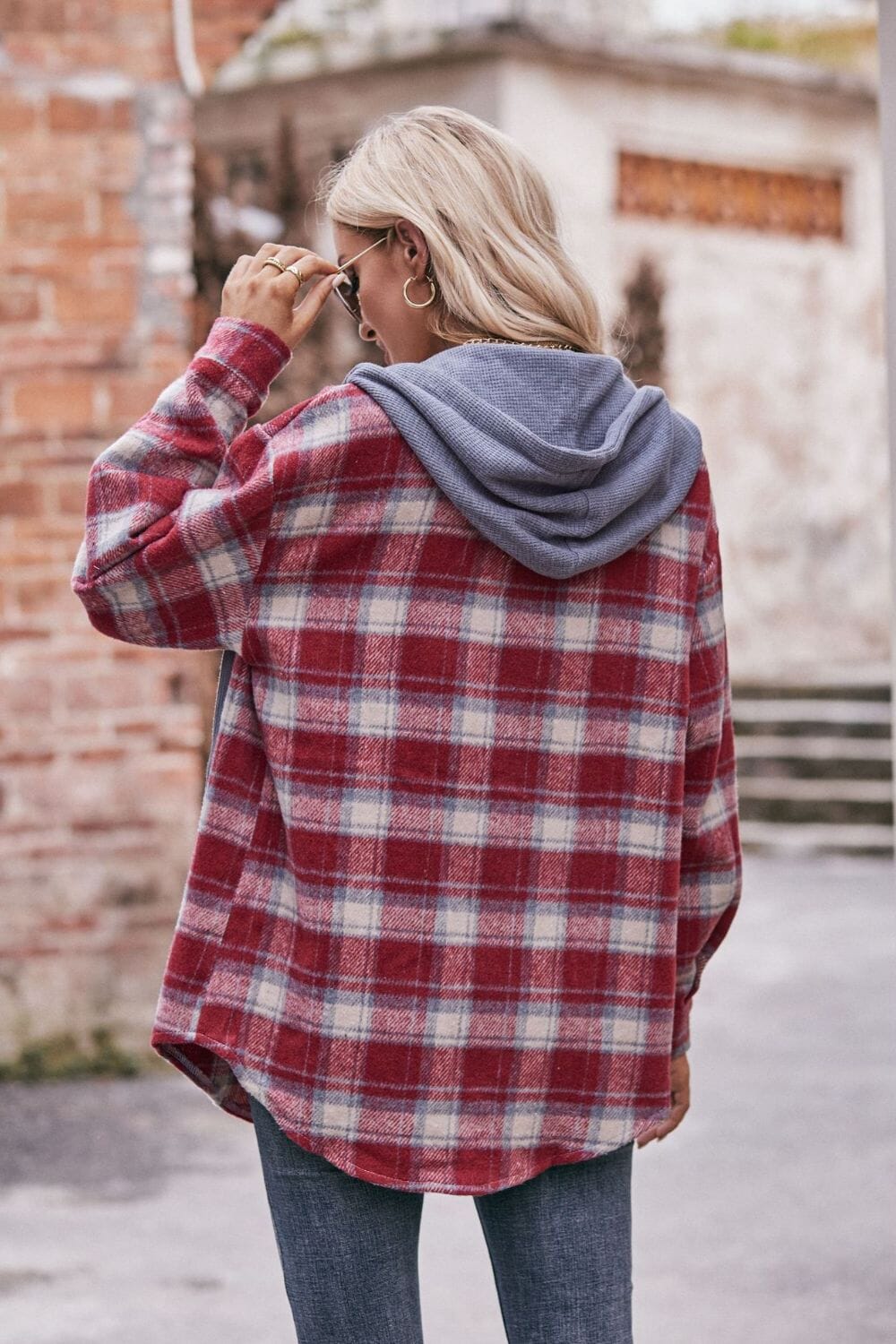 Plaid Dropped Shoulder Hooded Longline Jacket - Sydney So Sweet