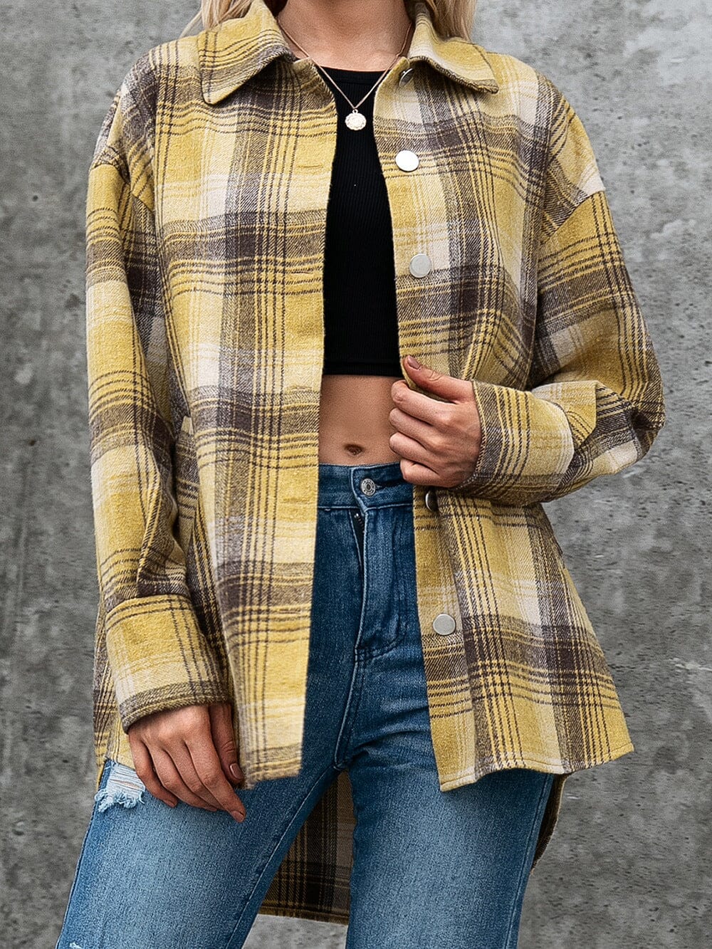 Plaid Collared Neck Long Sleeve Shirt - Sydney So Sweet