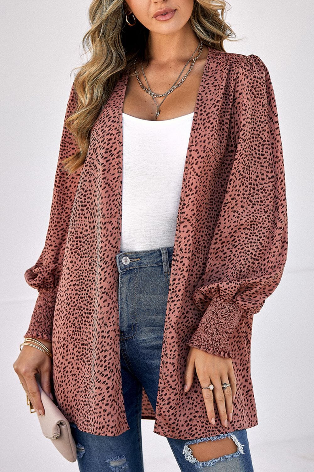 Leopard Print Balloon Sleeve Cardigan - Sydney So Sweet