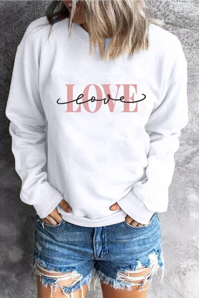 LOVE Round Neck Dropped Shoulder Sweatshirt - Sydney So Sweet