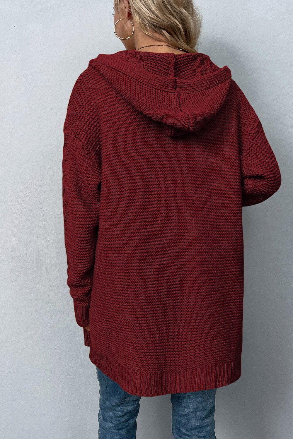 Cable-Knit Dropped Shoulder Hooded Cardigan - Sydney So Sweet