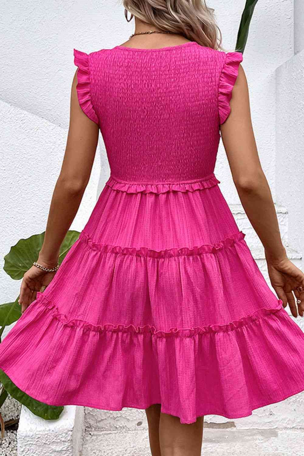 Smocked Frill Trim Deep V Dress - Sydney So Sweet