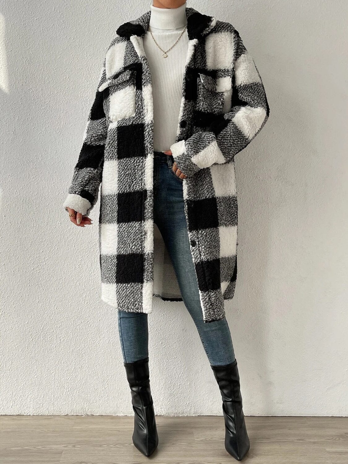 Plaid Collared Neck Button Down Coat - Sydney So Sweet