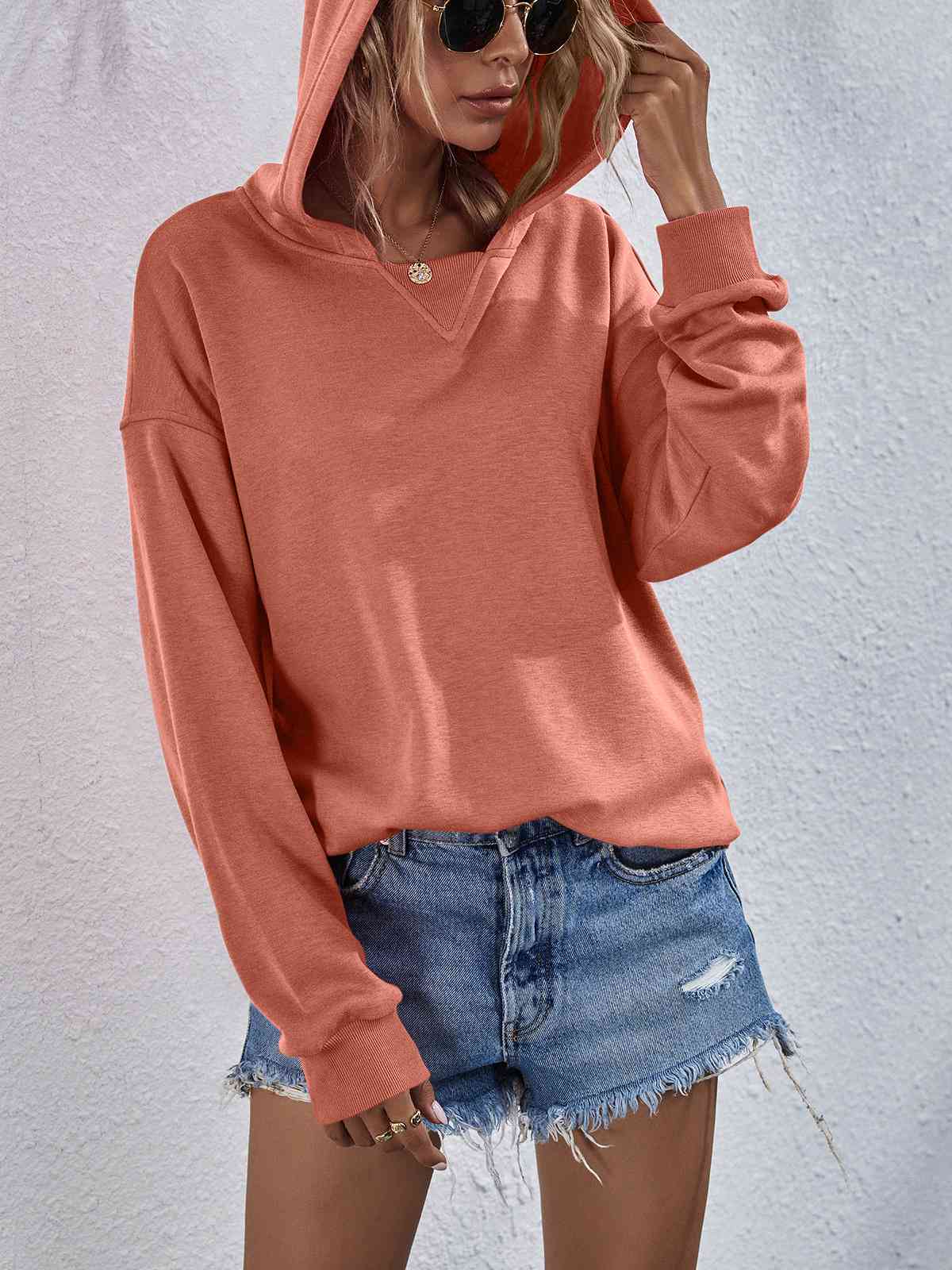 Dropped Shoulder Slit Hoodie - Sydney So Sweet