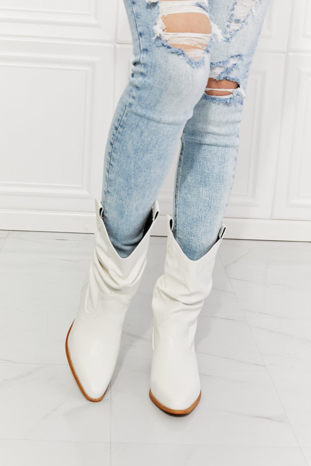 Better in Texas Scrunch Cowboy Boots in White - Sydney So Sweet