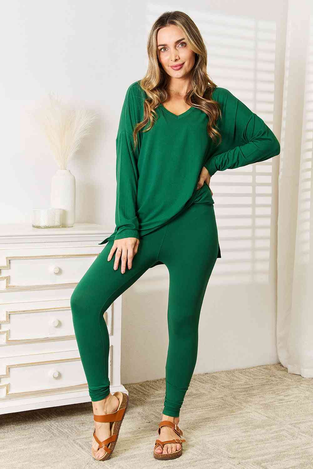 Zenana Lazy Days Full Size Long Sleeve Top and Leggings Set - Sydney So Sweet