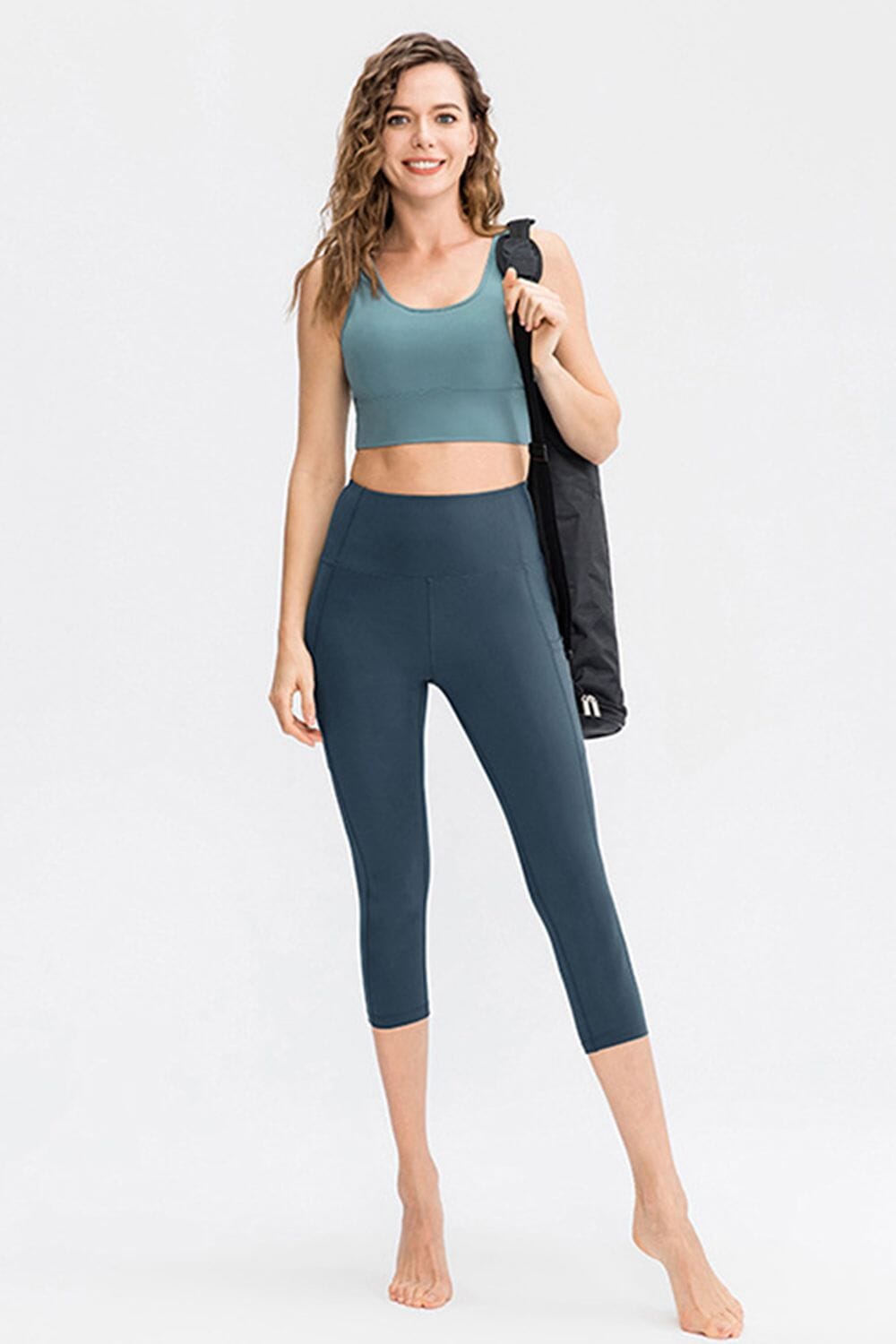 Wide Waistband Cropped Active Leggings with Pockets - Sydney So Sweet