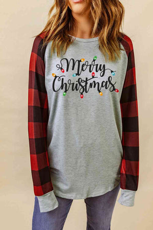 MERRY CHRISTMAS Lights & Buffalo Plaid Graphic T-Shirt - Sydney So Sweet