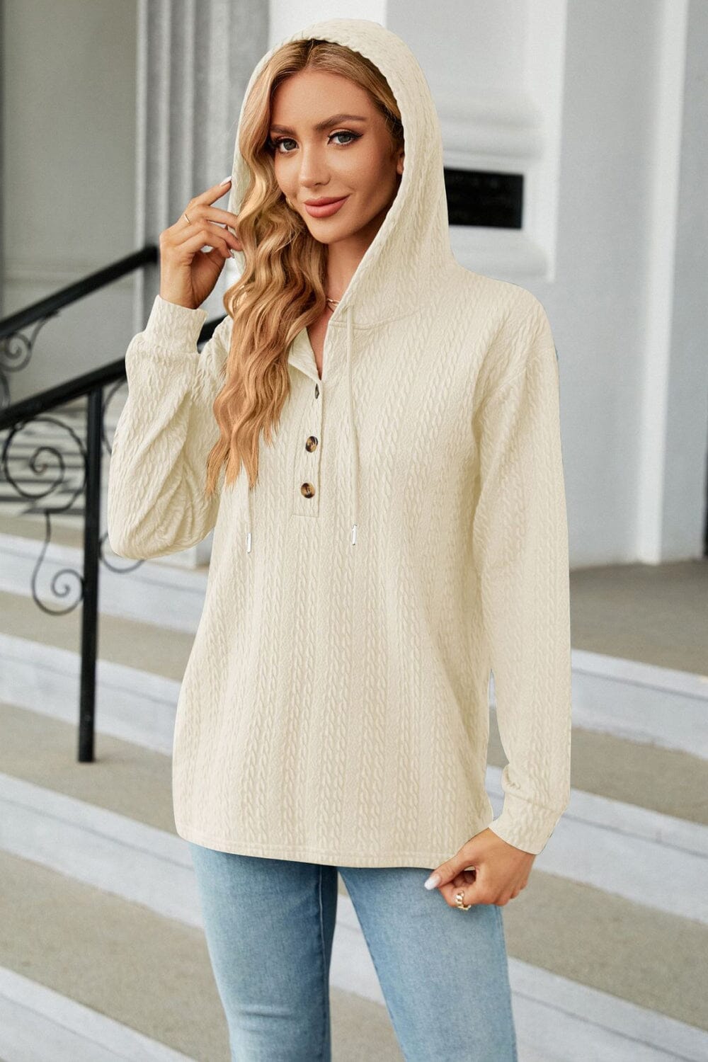 Cable-Knit Long Sleeve Hoodie - Sydney So Sweet