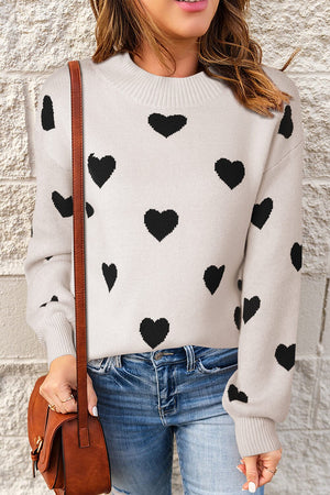 Heart Pattern Drop Shoulder Sweater - Sydney So Sweet