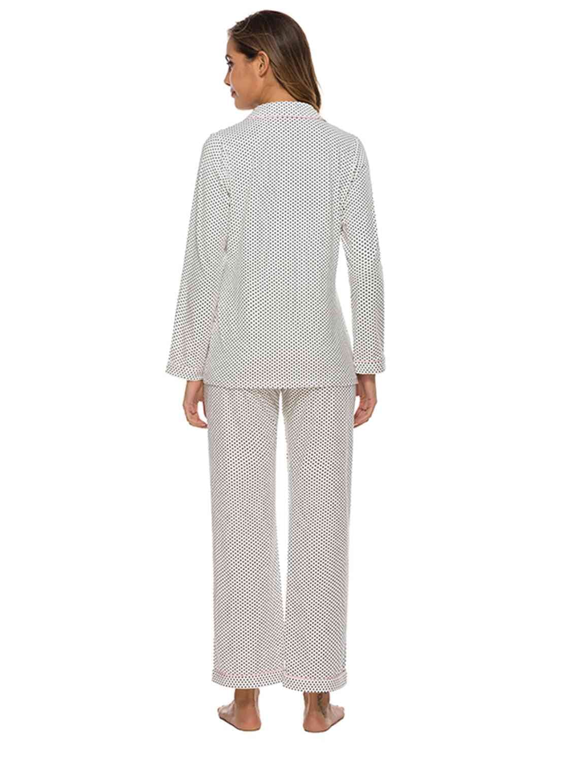 Collared Neck Loungewear Set with Pocket - Sydney So Sweet