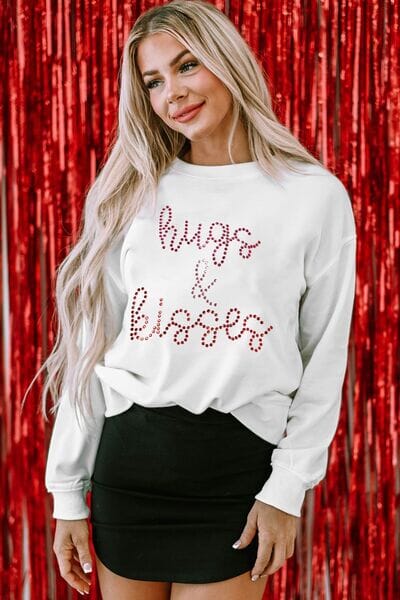 HUGS & KISSES Rhinestone Round Neck Sweatshirt - Sydney So Sweet
