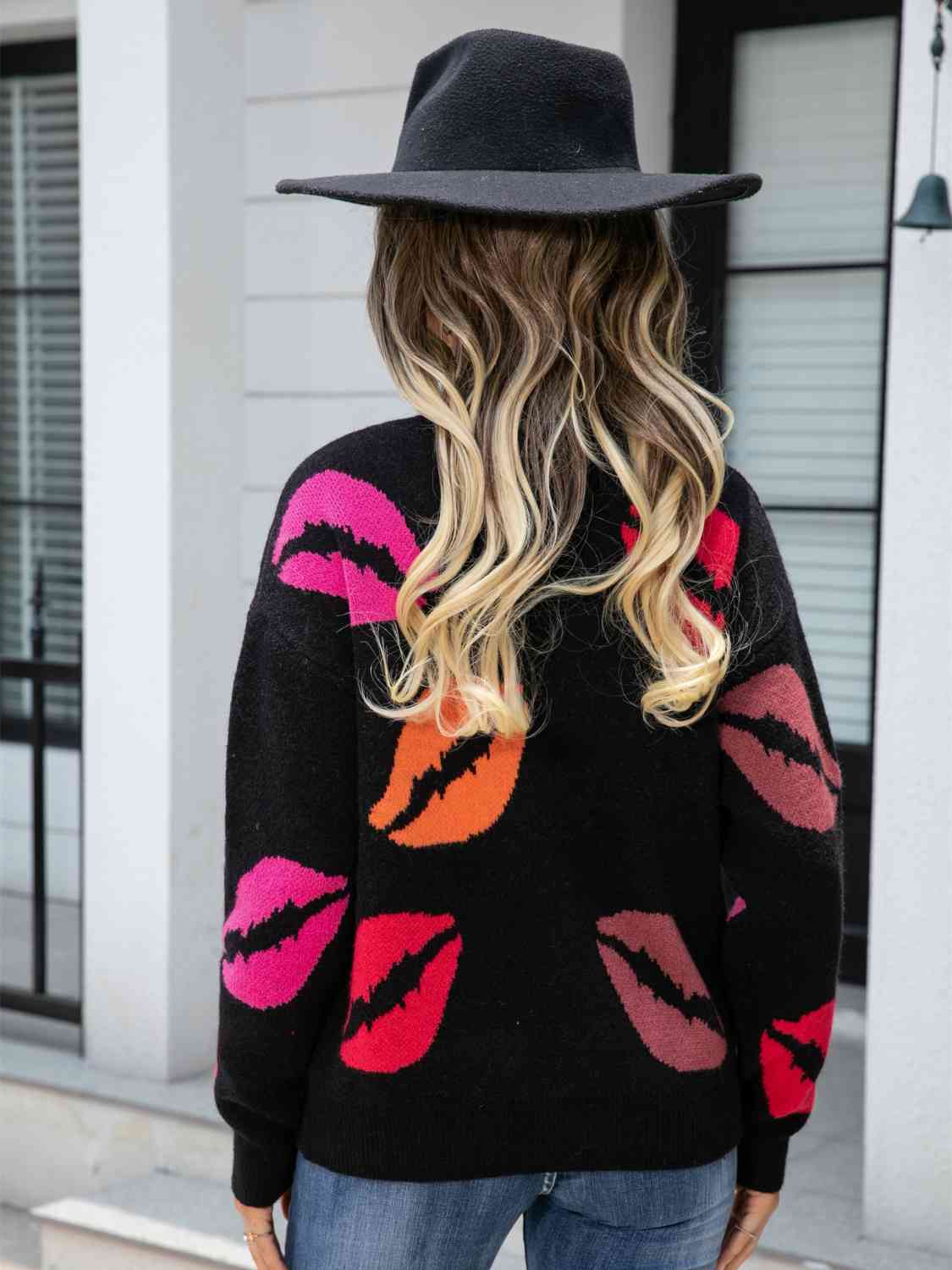 Lip V-Neck Drop Shoulder Sweater - Sydney So Sweet