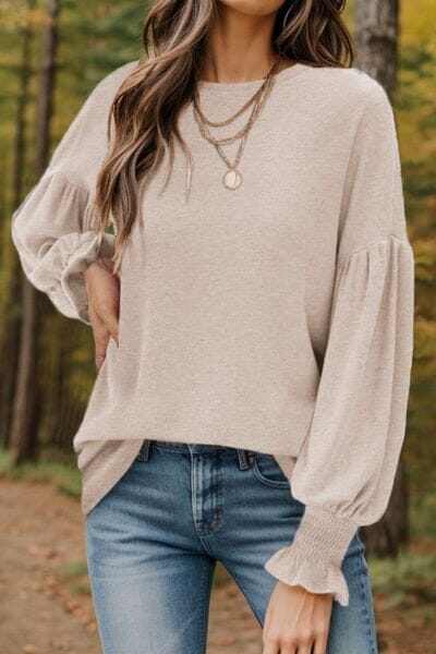 Round Neck Lantern Sleeve Top - Sydney So Sweet