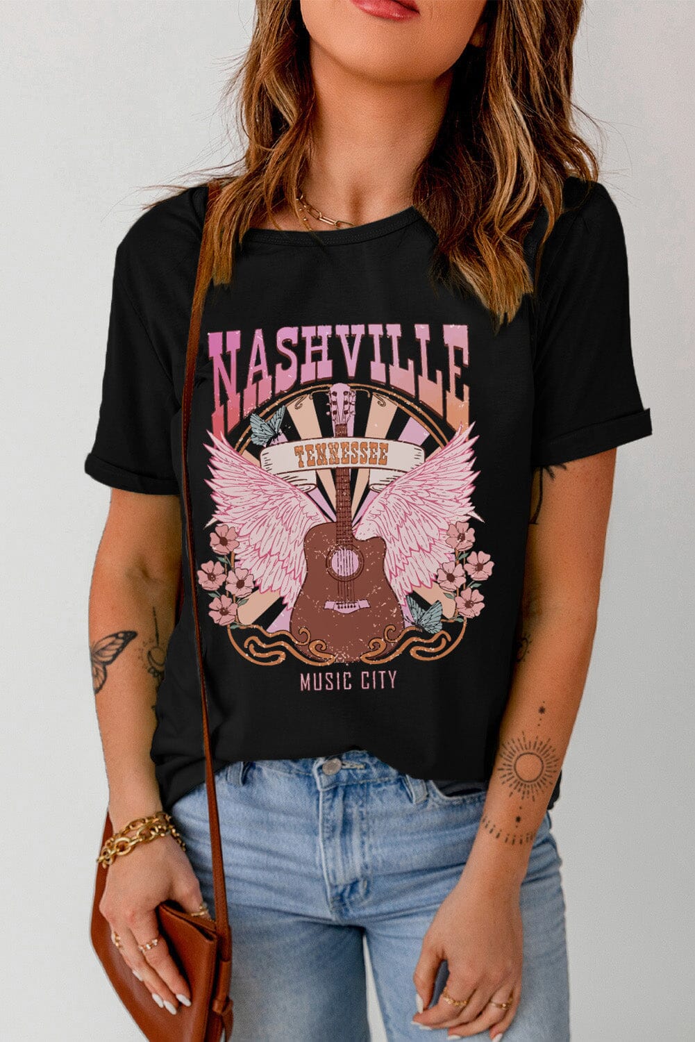 NASHVILLE TENNESSEE MUSIC CITY Graphic Round Neck Tee - Sydney So Sweet