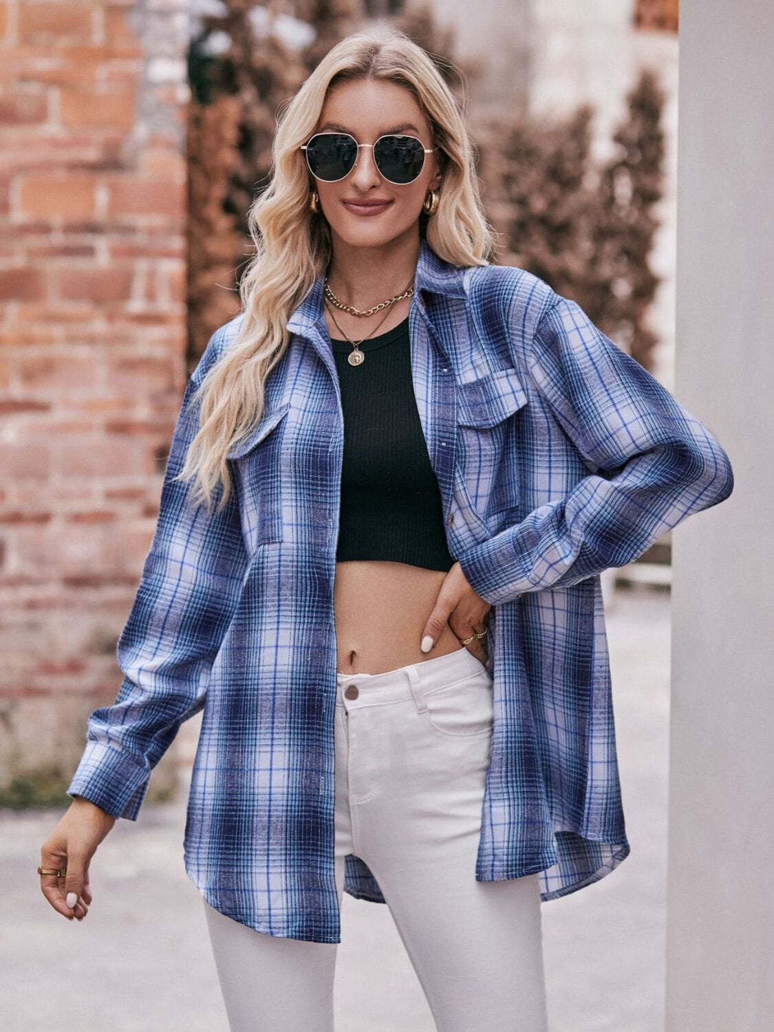 Plaid Dropped Shoulder Longline Shirt - Sydney So Sweet